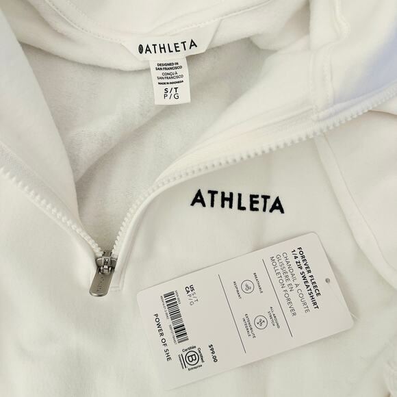 ATHLETA NWT Power Of She Forever Fleece 1/4 Zip Up White Sweatshirt Hoodie Small - Picture 8 of 12